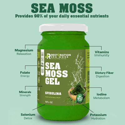 Spirulina Sea Moss Gel - jamaican Irish Moss - Restoration Sea Moss
