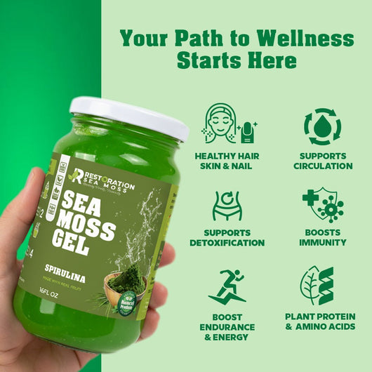 Spirulina Sea Moss Gel - jamaican Irish Moss - Restoration Sea Moss